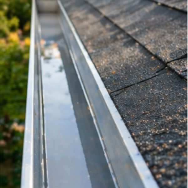 Clean roof gutter with proper water flow after professional gutter cleaning service